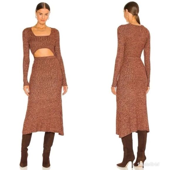 Revolve AFRM Skye Cutout Midi Sweater Dress in Marled Port - Picture 2 of 9